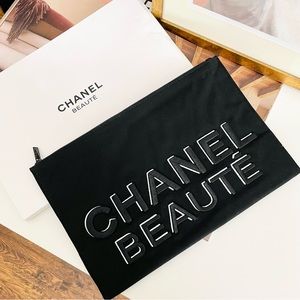 Chanel‎ Canvas Embroidered Zip Clutch/Cosmetic Bag